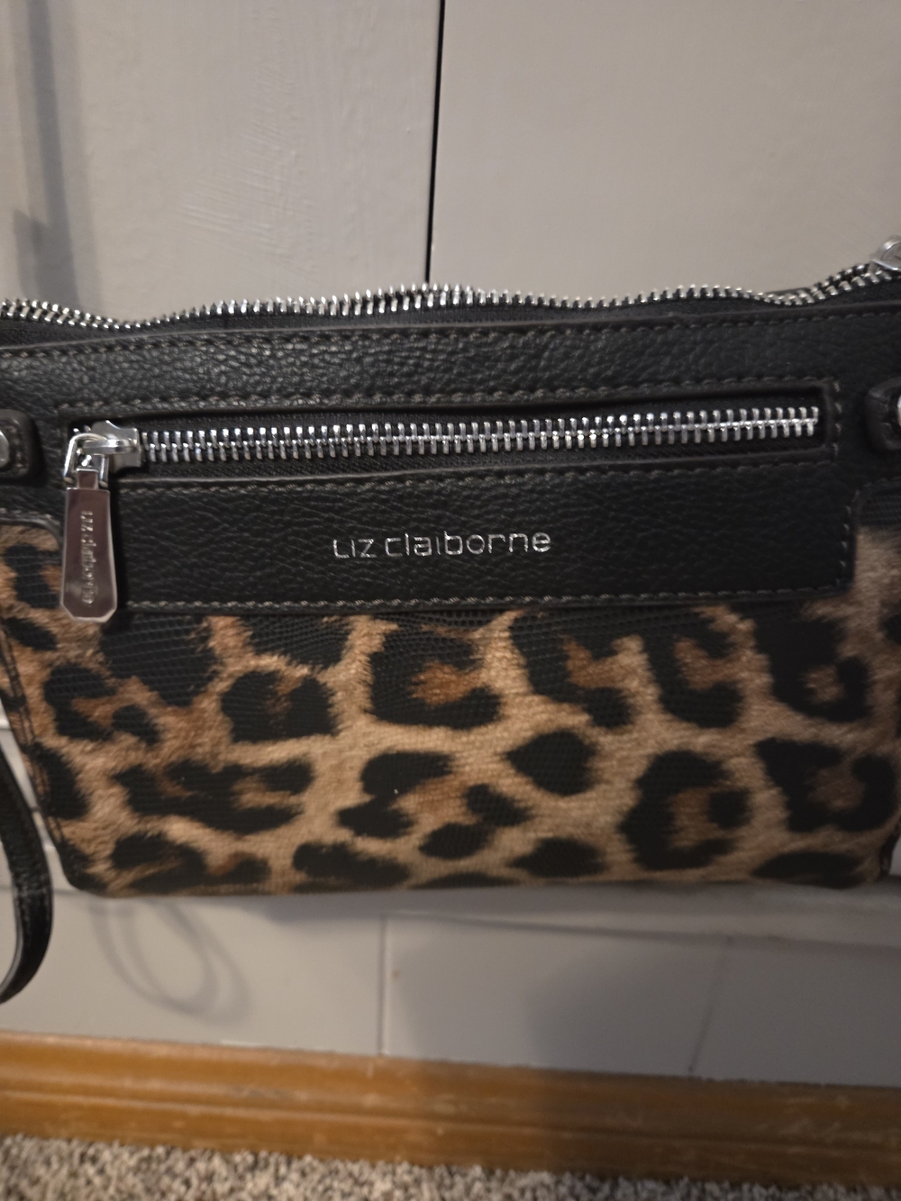 Liz Claiborne Leopard Print Wristlet in Black and Brown